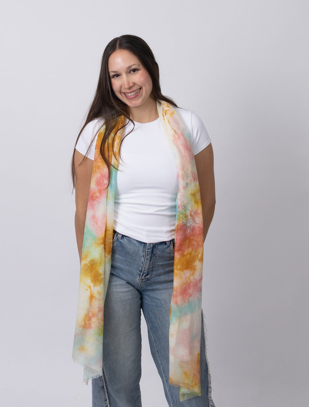 Mira Cashmere Scarf — Apricot Aqua