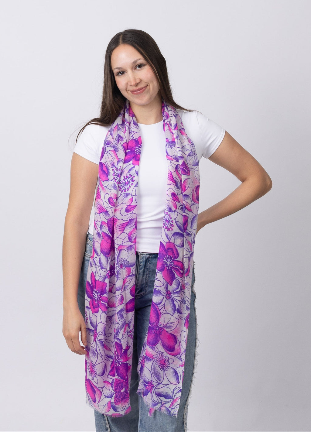 Fuchsia Floral Cashmere Scarf