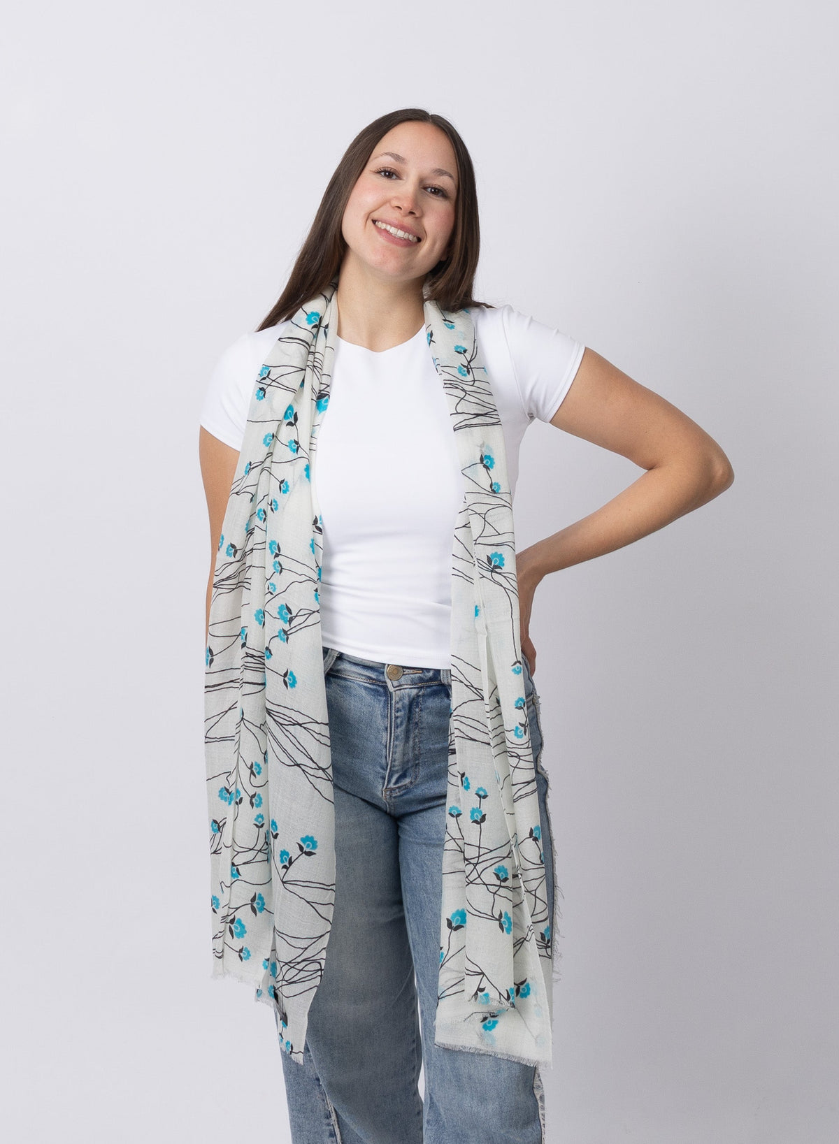 Aqua Bloom Cashmere Scarf