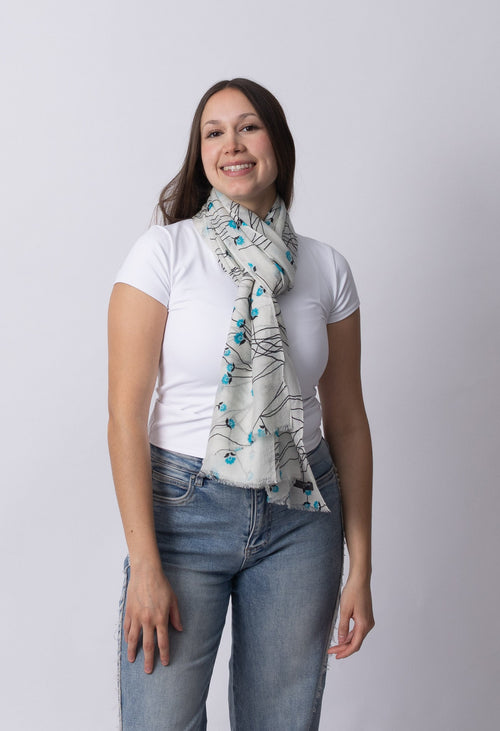 Aqua Bloom Cashmere Scarf
