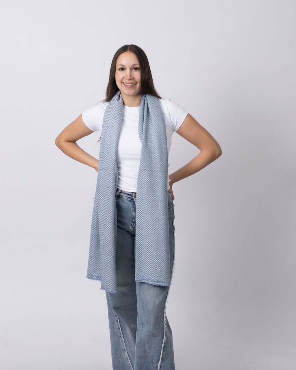 Light Blue Herringbone Cashmere Scarf