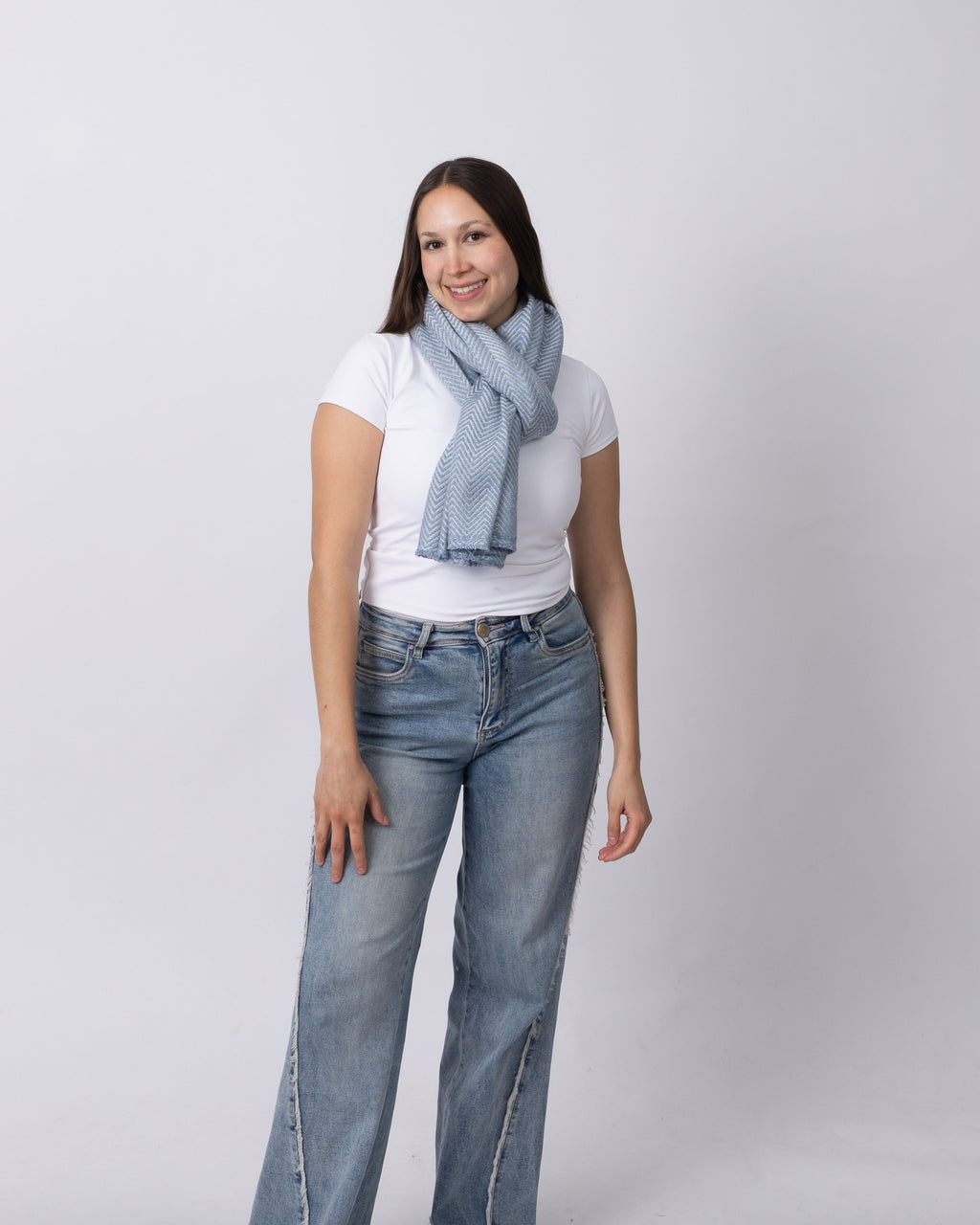 Light Blue Herringbone Cashmere Scarf