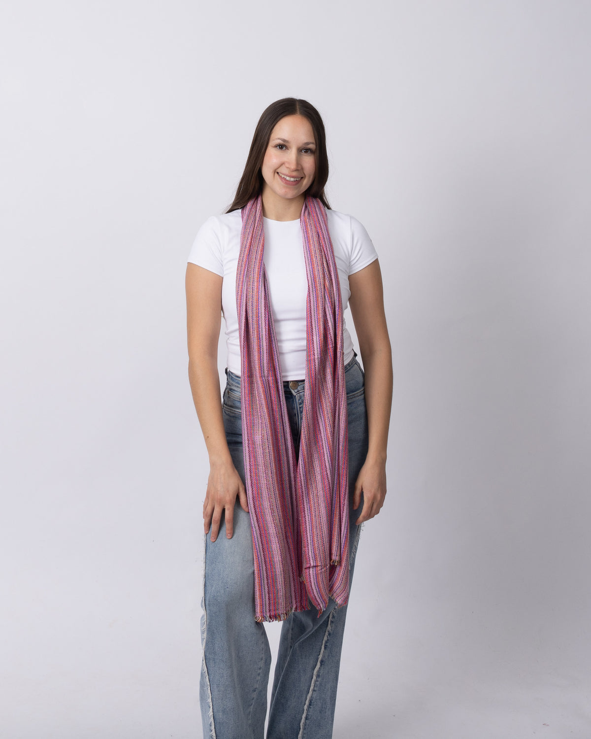 Rose Pink Stripe Cashmere Scarf