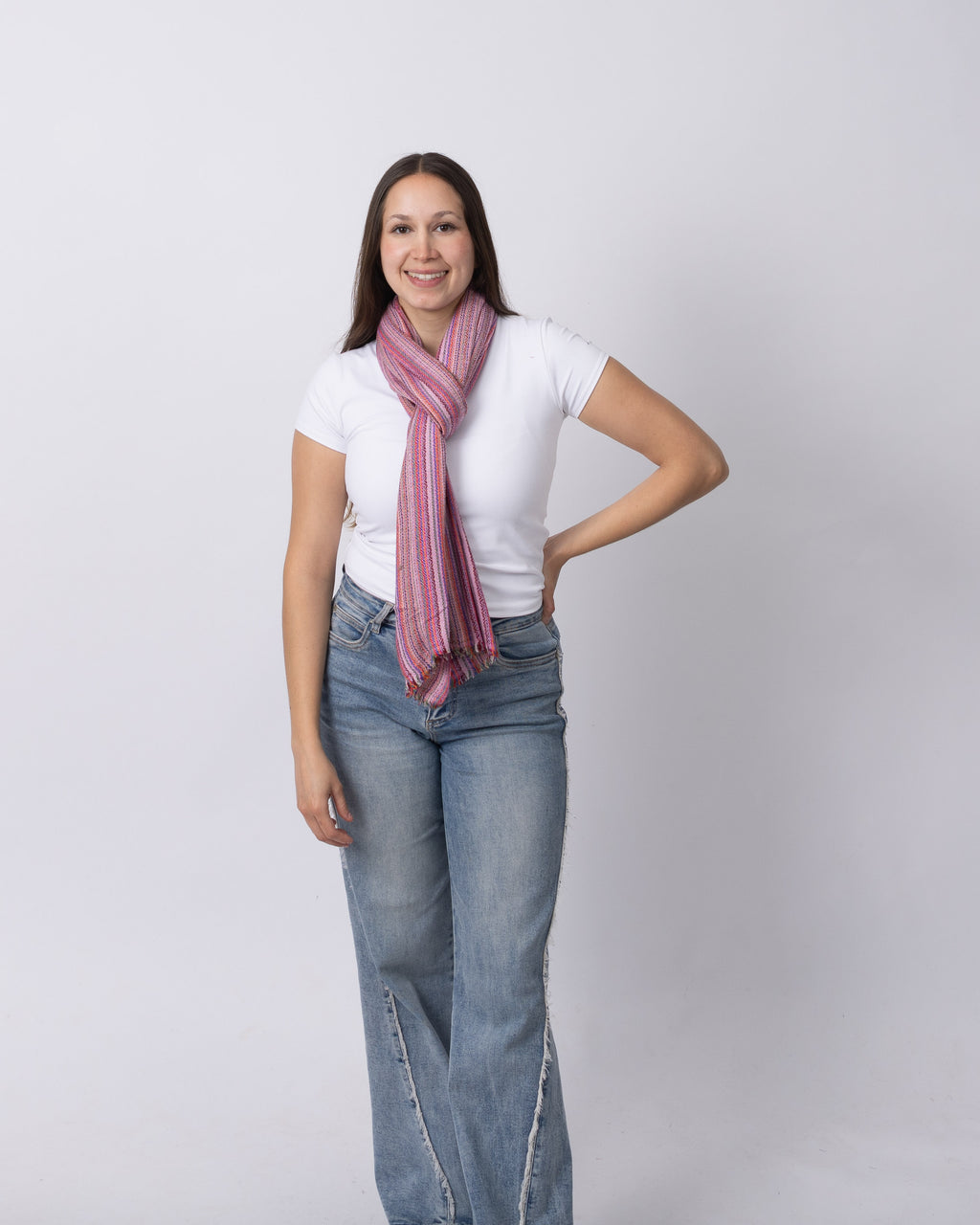 Rose Pink Stripe Cashmere Scarf