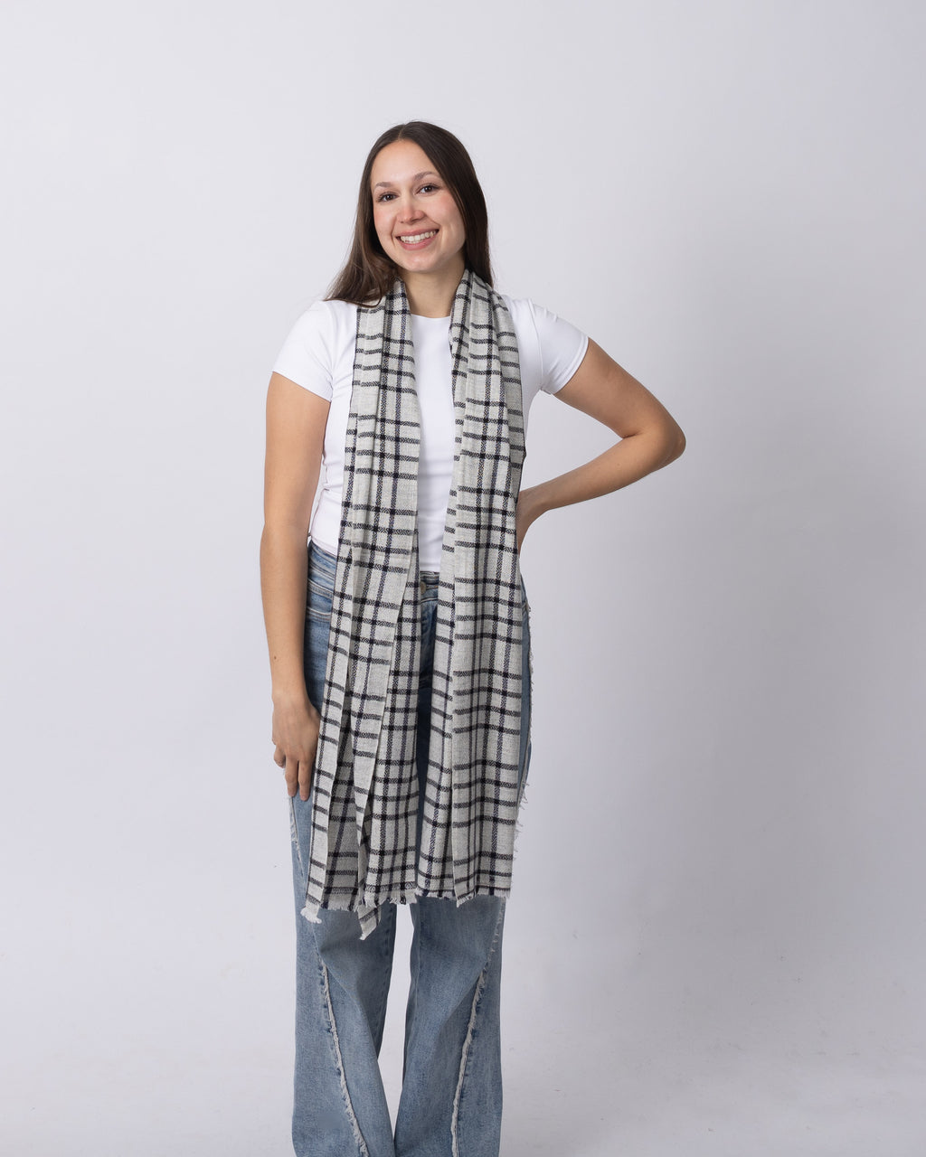 Light Grey Plaid Cashmere Scarf