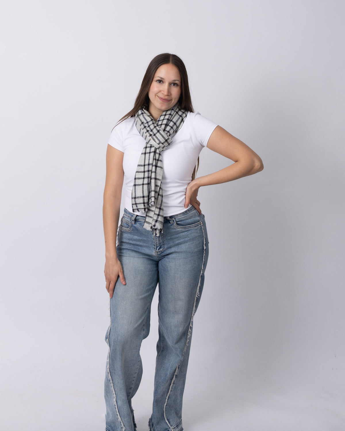 Light Grey Plaid Cashmere Scarf