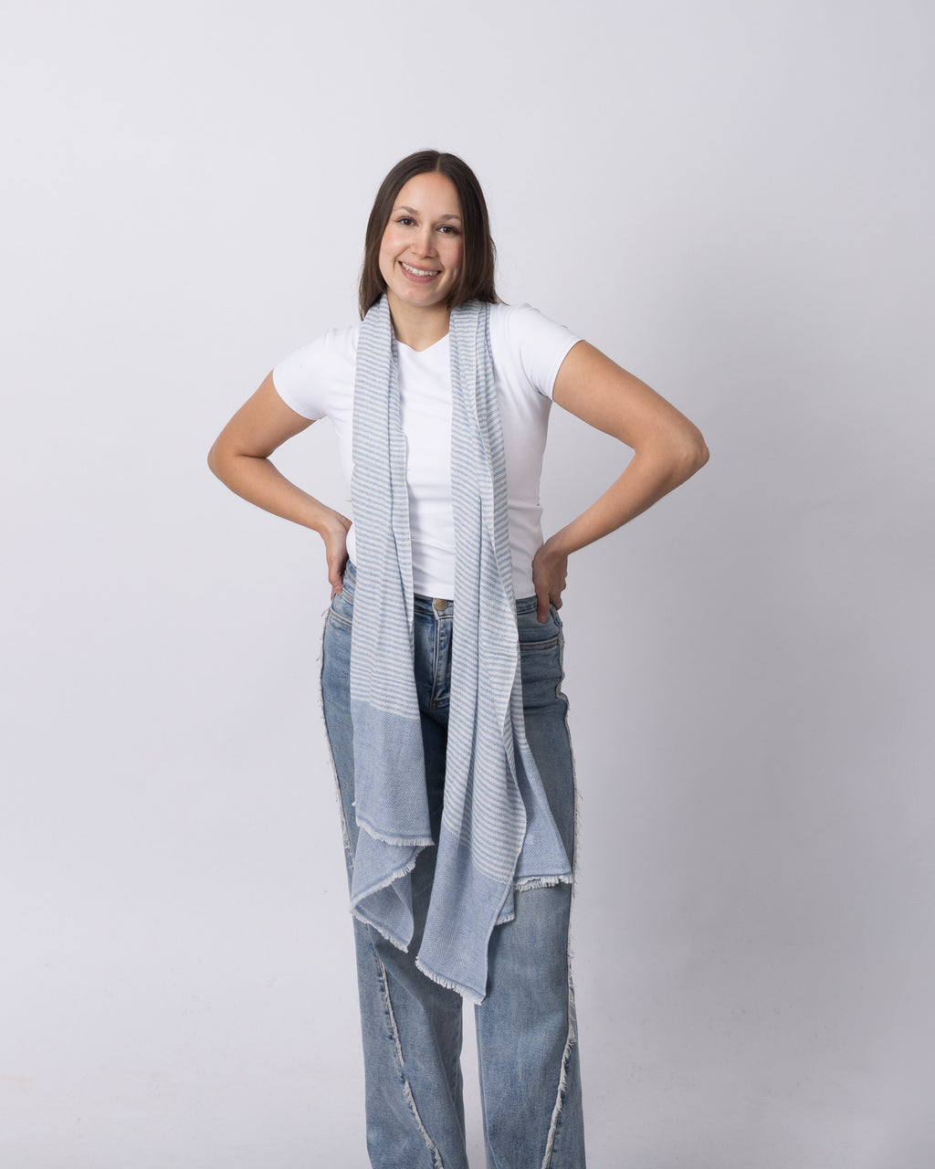 Powder Blue Stripe Cashmere