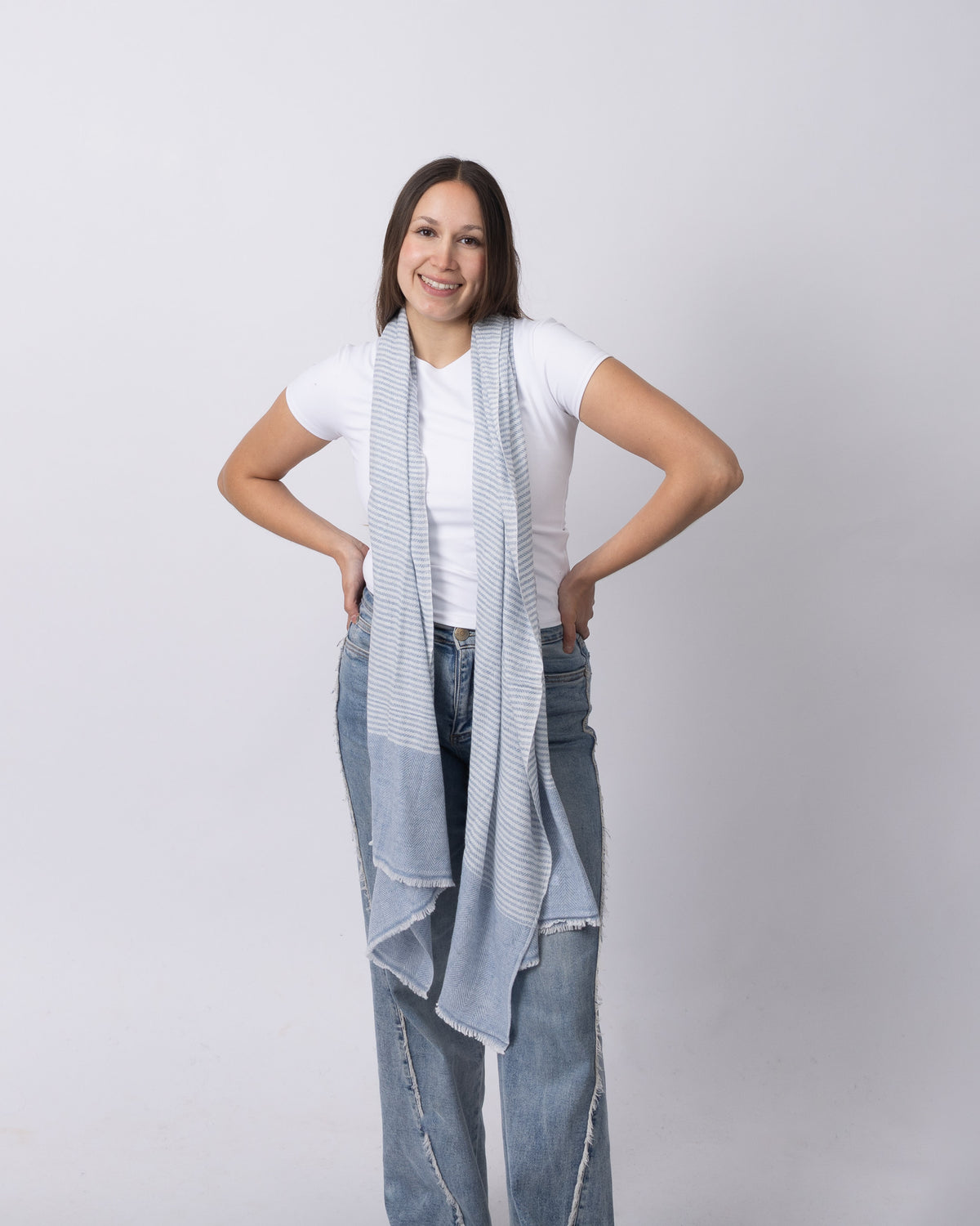 Powder Blue Stripe Cashmere
