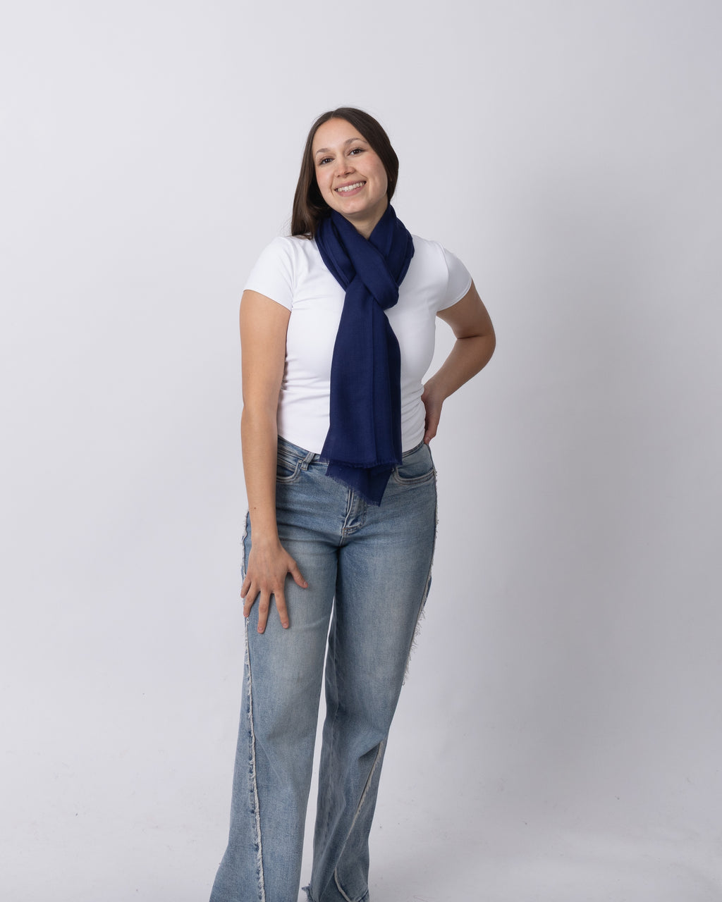 Navy Plain Cashmere