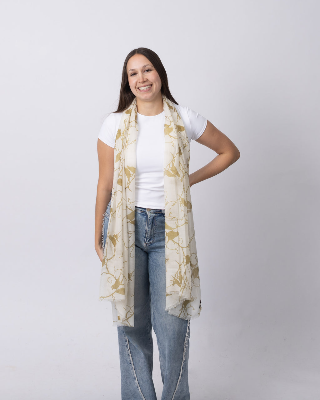 Olive Bird Cashmere Scarf