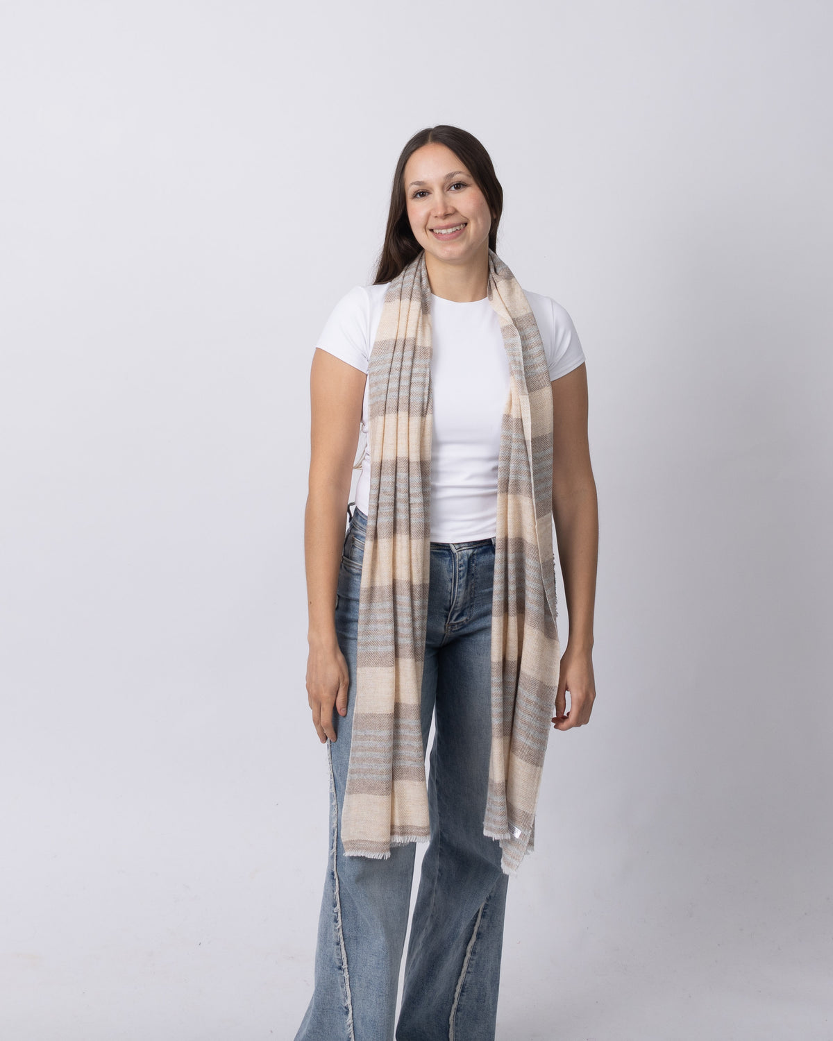 Cream & Grey Stripe Cashmere