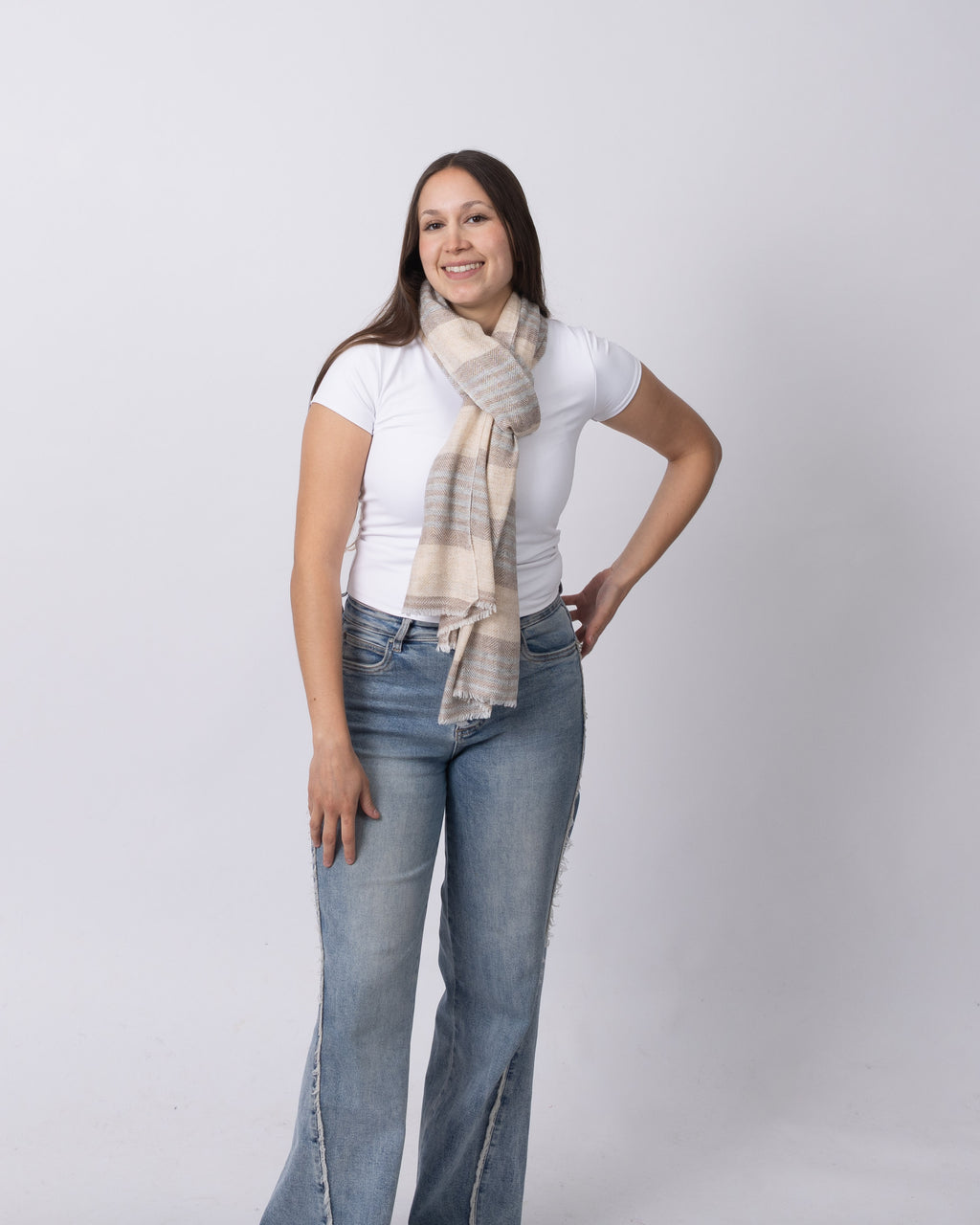 Cream & Grey Stripe Cashmere