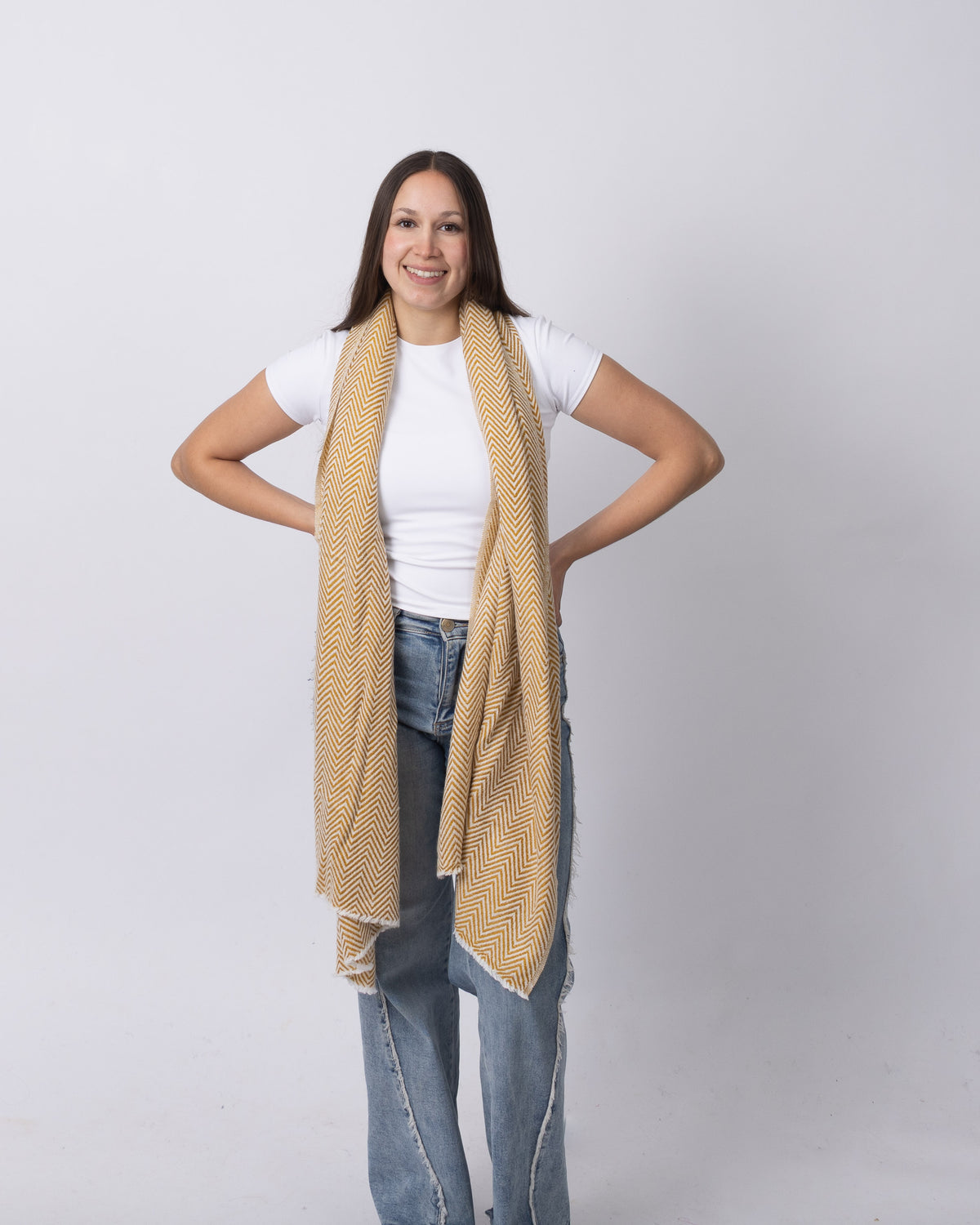 Mustard Herringbone Cashmere Scarf