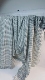 Black and ivory check cashmere blanket – Draped fringe view