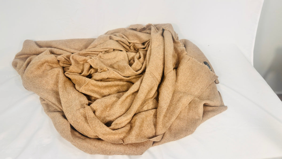 Camel plain cashmere blanket spread to show drape