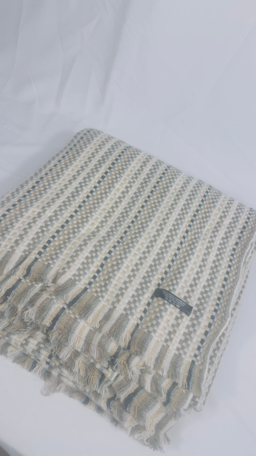 Neutral Multi Check folded cashmere blanket