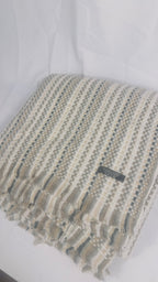 Neutral Multi Check cashmere blanket fringe detail