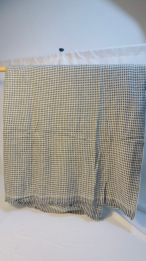 Black and ivory check cashmere blanket full view
