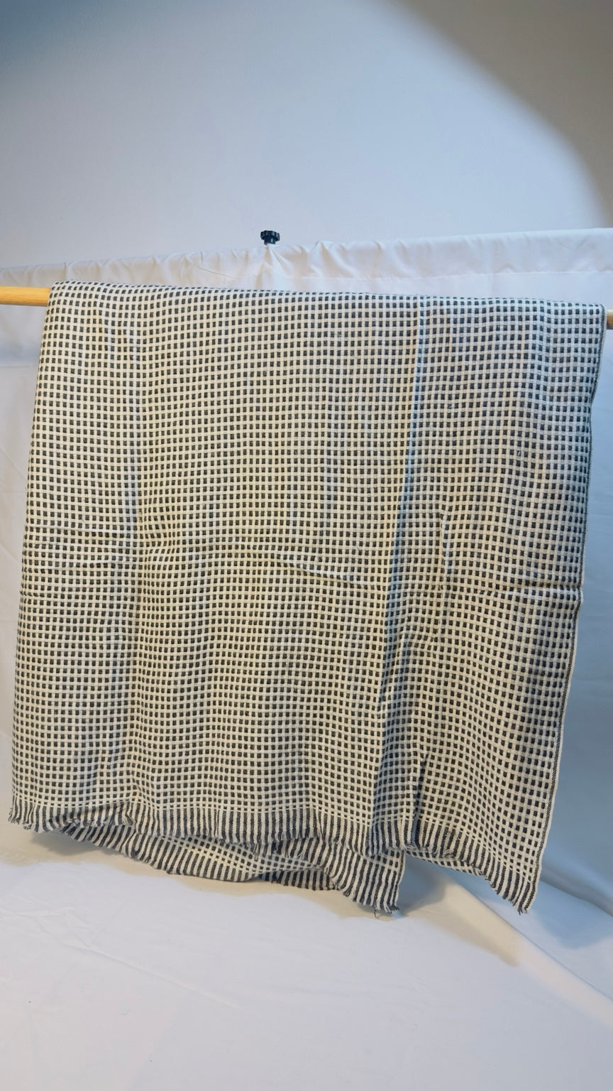Black and ivory check 100% cashmere blanket by PH Cashmere
